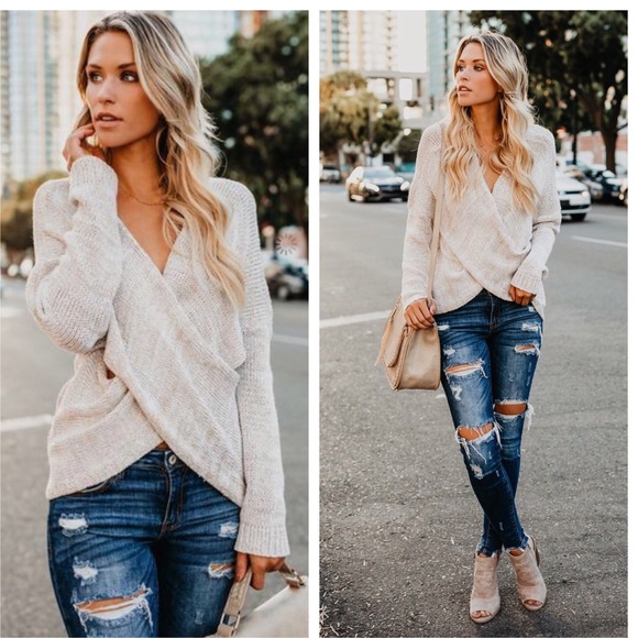 McKENNA- Oatmeal Overlap Sweater - Picture 3 of 7